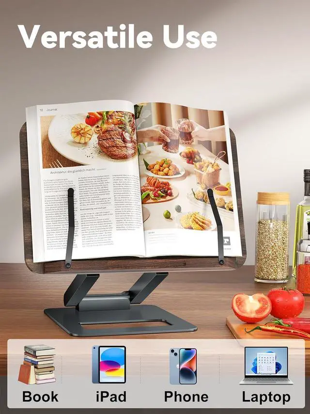 Alt view image 5 of 7 - Book Stand, Telescopic Book Holder Stand, Adjustable Height Pull Out Design Ergonomic Cookbook Stand with Elastic Page Clips Fits All Books-Gray