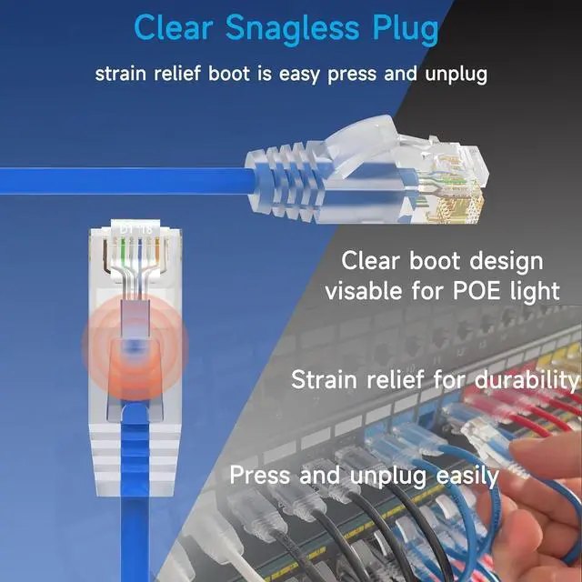 Alt view image 4 of 6 - Cat6a Slim Ethernet Patch Cable 1 ft (24 Pack), Cat6a Patch Cable for Data Centers, Cat 6 Patch Cable 10G, Network Patch Cables for Home and Enterprise Network -Blue