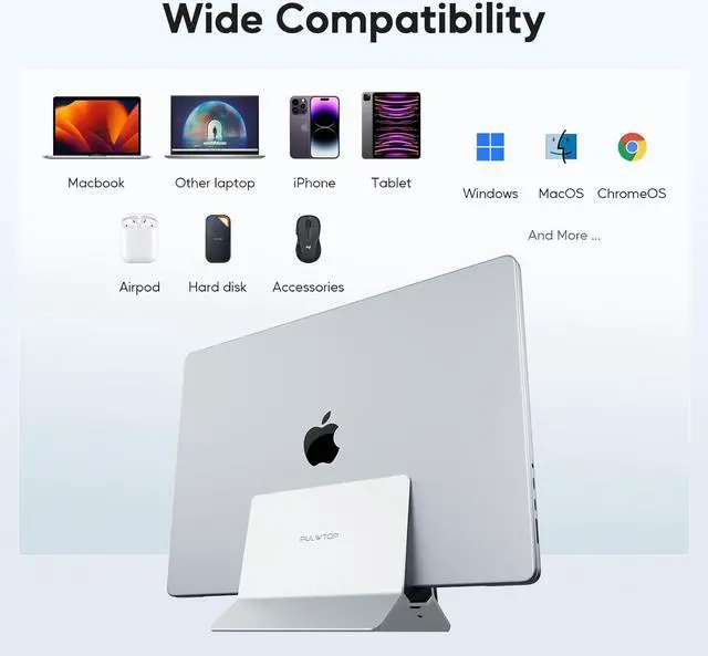Alt view image 6 of 7 - Vertical MacBook Docking Station, Docking Station for Mac Mini with M.2 NVMe case for MacBook Pro/Air, 4K@60Hz HDMI, 2USB C 10Gbps, SD/TF, 100W PD, RJ45, 2 USB A for Windows Sliver