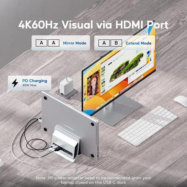 Alt view image 5 of 7 - Vertical MacBook Docking Station, Docking Station for Mac Mini with M.2 NVMe case for MacBook Pro/Air, 4K@60Hz HDMI, 2USB C 10Gbps, SD/TF, 100W PD, RJ45, 2 USB A for Windows Sliver