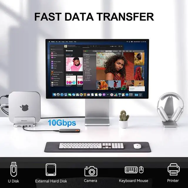 Alt view image 4 of 7 - Mac Mini Dock & Stand with M.2 NVMe SSD Enclosure, Upgrade 8 in 1 Mac Mini hub Support 10Gbps USB C/A, TF& SD Card, Audio Jack, Mac Mini Accessories for Mac Mini M2/M2 Pro/M1(2018 & Later)
