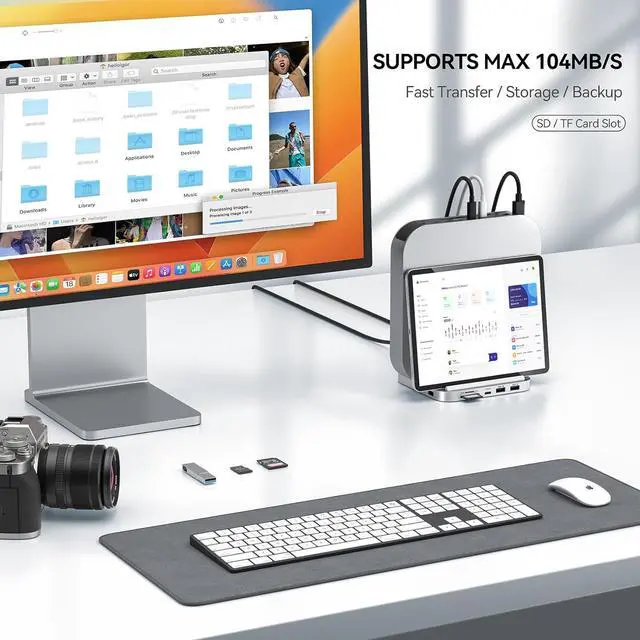 Alt view image 5 of 7 - Mac Mini Dock & Stand with M.2 NVMe SSD Enclosure, Upgrade 8 in 1 Mac Mini hub Support 10Gbps USB C/A, TF& SD Card, Audio Jack, Mac Mini Accessories for Mac Mini M2/M2 Pro/M1(2018 & Later)