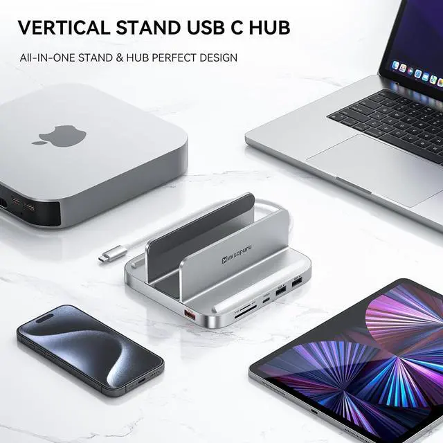 Alt view image 7 of 7 - Mac Mini Dock & Stand with M.2 NVMe SSD Enclosure, Upgrade 8 in 1 Mac Mini hub Support 10Gbps USB C/A, TF& SD Card, Audio Jack, Mac Mini Accessories for Mac Mini M2/M2 Pro/M1(2018 & Later)