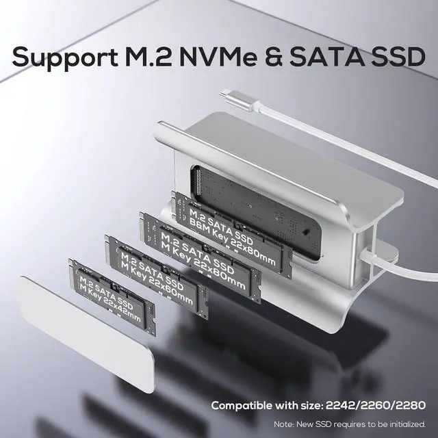 Alt view image 2 of 6 - USB C Hub for Mac Mini, 5 in 1USB Hub Adapter Support M.2 NVMe SSD Expand, Docking Station with 2 USB C 10Gbps, SD/TF Card Reader, M.2 SSD (Not Included)