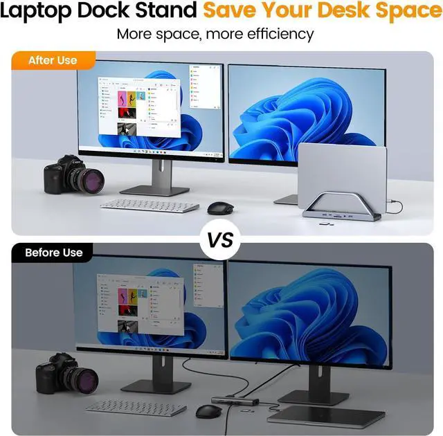Alt view image 7 of 7 - USB C Docking Station Dual 4K Monitor for Thunderbolt and USB-C Windows and Mac M1 M2 M3,and ChromeOS, Universal USB C Dock with Dual 4K HDMI, Power Adapter, 6 USB, RJ45