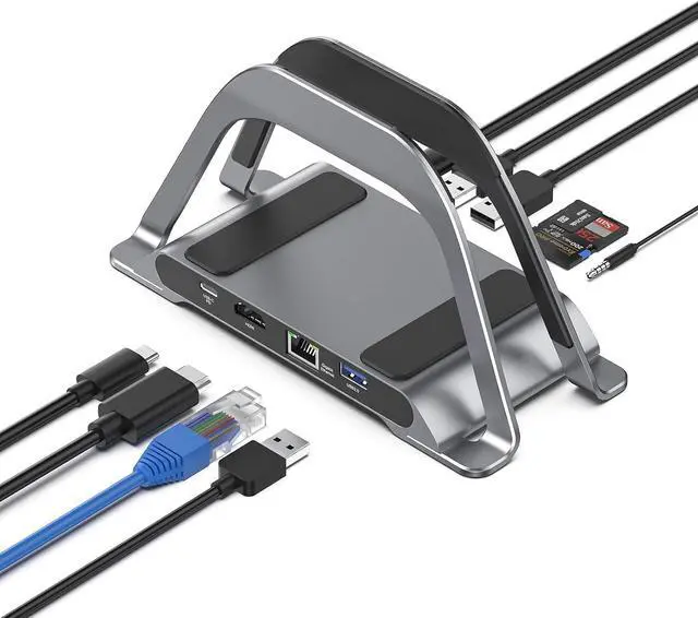 Main image of MacBook Docking Station, USB C Docking Station with Vertical Stand Compatible with MacBook Pro and Air, with 4K HDMI, 3 USB, SD/TF, PD3.0, RJ45 Ethernet, Audio, for HP/Dell/Lenovo laptops