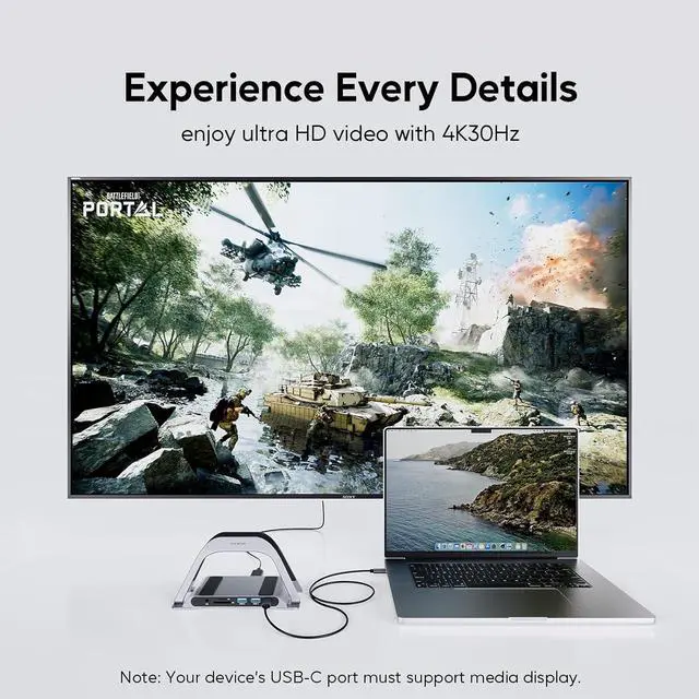 Alt view image 5 of 7 - MacBook Docking Station, USB C Docking Station with Vertical Stand Compatible with MacBook Pro and Air, with 4K HDMI, 3 USB, SD/TF, PD3.0, RJ45 Ethernet, Audio, for HP/Dell/Lenovo laptops