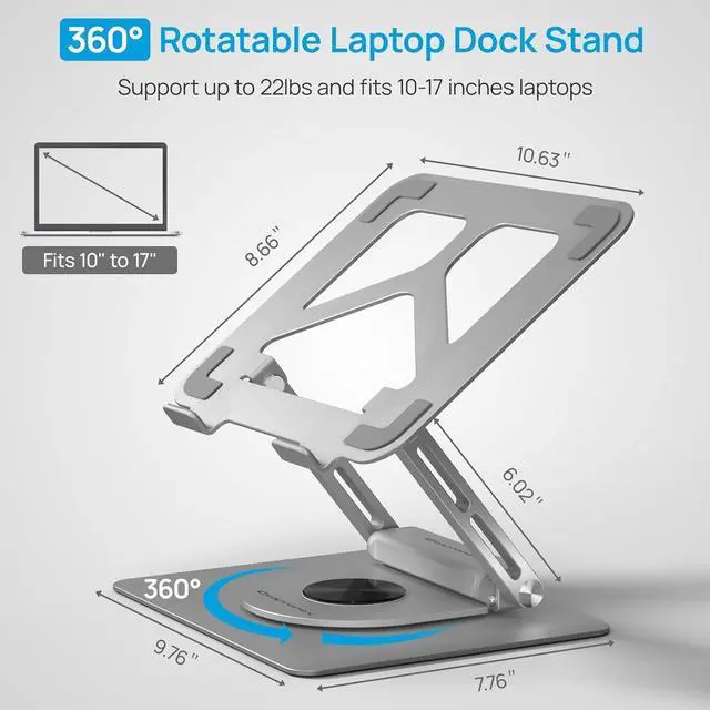 Alt view image 3 of 7 - USB C Laptop Docking Station Stand with 360°Rotatable Base for MacBook Pro/Air/Dell/HP/Surface/Lenovo, Adjustable Height Laptop Stand for Desk, Detachable USB C Hub, 4K HDMI, 2 USB 3.0, RJ45, PD 3.0