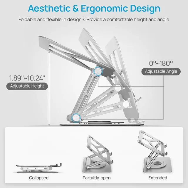 Alt view image 4 of 7 - USB C Laptop Docking Station Stand with 360°Rotatable Base for MacBook Pro/Air/Dell/HP/Surface/Lenovo, Adjustable Height Laptop Stand for Desk, Detachable USB C Hub, 4K HDMI, 2 USB 3.0, RJ45, PD 3.0