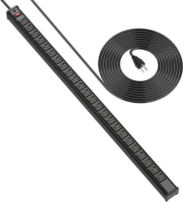 Main image of Long Heavy Duty Power Strip 24 Outlet Large Metal Power Strip Garage Workshop Commercial Industrial Power Strip with Circuit Breaker.10FT Cord 15A 125V 1875W (Black)