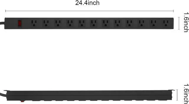Alt view image 2 of 7 - Metal Wall Mount Power Strip, Mountable Power Outlet with 12 AC Outlets, Aluminum Alloy Mount Power Socket with Switch, 6 FT SJT 3/C 14AWG Power Cord, 15A 125V 1875W (12AC) Black