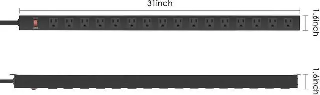 Alt view image 2 of 7 - Metal Wall Mount Power Strip, Mountable Power Outlet, Aluminum Alloy Mount Power Socket with Switch, 10 FT SJT 3/C 14AWG Power Cord, 15A 125V 1875W (16 Outlet) Black