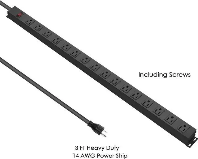 Alt view image 4 of 7 - Metal Wall Mount Power Strip, Mountable Power Outlet, Aluminum Alloy Mount Power Socket with Switch, 10 FT SJT 3/C 14AWG Power Cord, 15A 125V 1875W (16 Outlet) Black