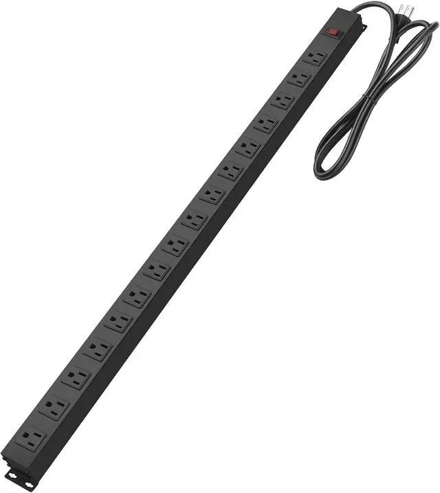 Main image of Metal Wall Mount Power Strip, Mountable Power Outlet, Aluminum Alloy Mount Power Socket with Switch, 10 FT SJT 3/C 14AWG Power Cord, 15A 125V 1875W (16 Outlet) Black