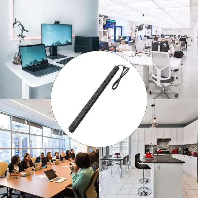 Alt view image 7 of 7 - Metal Wall Mount Power Strip, Mountable Power Outlet, Aluminum Alloy Mount Power Socket with Switch, 10 FT SJT 3/C 14AWG Power Cord, 15A 125V 1875W (16 Outlet) Black