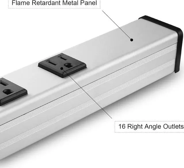 Alt view image 6 of 7 - Long Heavy Duty Power Strip, 16 Outlet Large Metal Power Strip, Garage Workshop Multi Wide Industrial Power Strip. 15FT Cord 15A, 125V, 1875W (Silver)