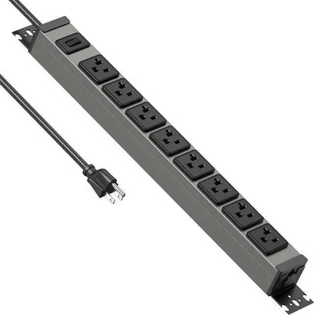 Main image of Heavy Duty Power Strip Wall Mount, 20 Amp Surge Protector 1200J Metal 8 Outlet Under Desk Mounted 20A, Garage Power Bar Table Socket Industrial Outlets 6-20R T-Slot, 6FT 12AWG Extension Cord