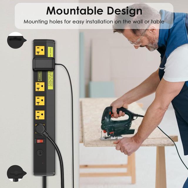 Alt view image 4 of 6 - Heavy Duty Metal Power Strip 20 Amp, High Amp Surge Protector 6 Outlet, 20A Power Strips Workshop Industrial Outlets Wide Spaced 6-20R T-Slot with Circuit Breaker, 12 Gauge Extension Cord 10ft