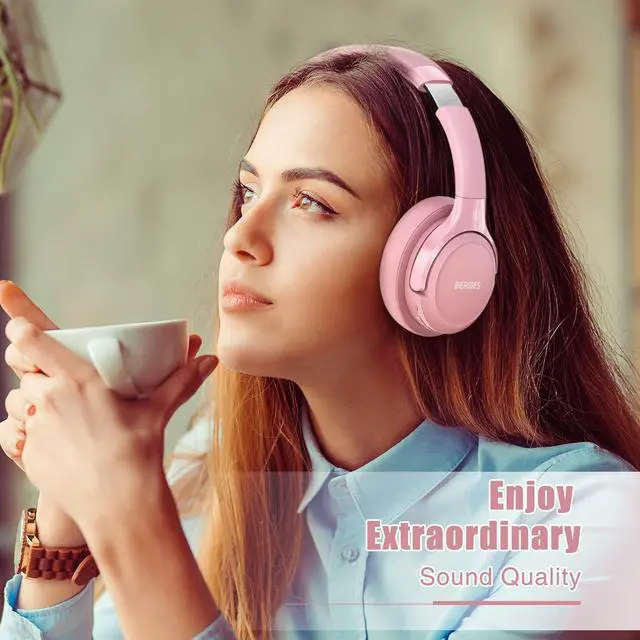 Alt view image 5 of 7 - Bluetooth Wireless Headphones Over Ear,65H Playtime and 6 EQ Music Modes with Microphone, HiFi Stereo Foldable Lightweight Headset, Deep Bass for Home Office Cellphone PC Etc.(Pink)