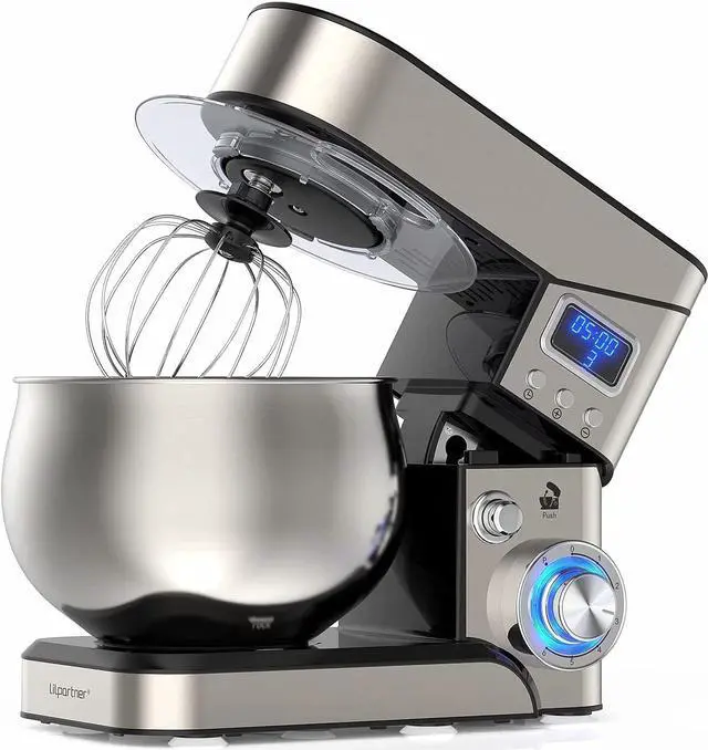 Main image of Stand Mixer, Stainless Steel Mixer 5.3-QT LCD Display Food Mixer, 6+P Speed itchen Electric Mixer Tilt-Head Mixer with Stainless Steel Bowl, Dough Hook, Beater, Whisk