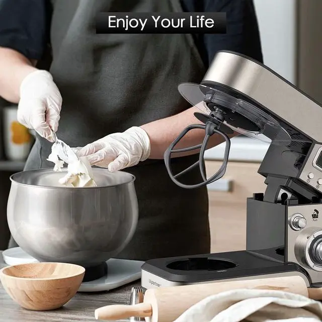 Alt view image 7 of 7 - Stand Mixer, Stainless Steel Mixer 5.3-QT LCD Display Food Mixer, 6+P Speed itchen Electric Mixer Tilt-Head Mixer with Stainless Steel Bowl, Dough Hook, Beater, Whisk