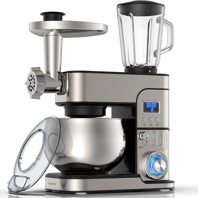 Main image of 6-IN-1 Stand Mixer, LCD Display Kitchen Electric Mixer, 6.5QT Stainless Steel Bowl Mixer, Multi-Function Kitchen Mixer With Dough Hook, Whisk, Beater, Meat Grinder, Blender, Splash Guard
