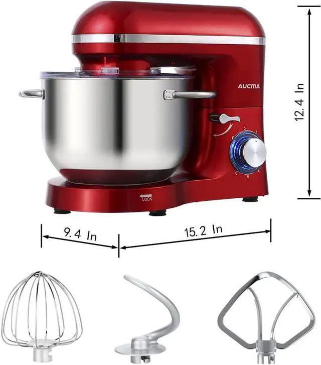 Alt view image 4 of 6 - Stand Mixer,6.5-QT 660W 6-Speed Tilt-Head Food Mixer, Kitchen Electric Mixer with Dough Hook, Wire Whip & Beater 2 Layer Red Painting (6.5QT, Red)