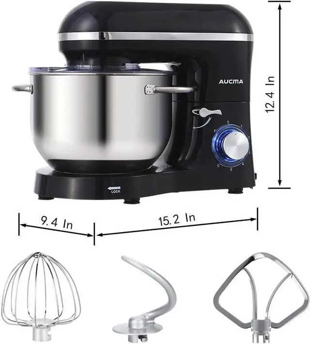 Alt view image 4 of 7 - Stand Mixer,6.5-QT 660W 6-Speed Tilt-Head Food Mixer, Kitchen Electric Mixer with Dough Hook, Wire Whip & Beater (6.5QT, Black)
