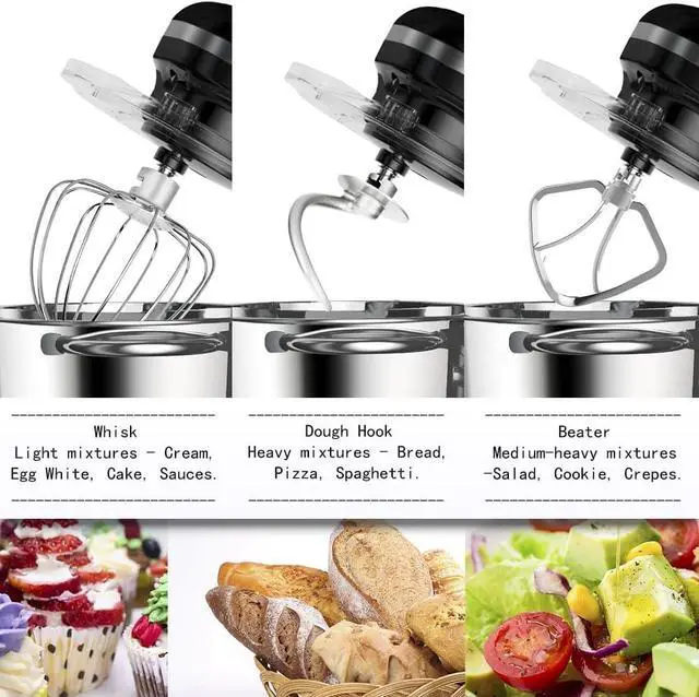 Alt view image 5 of 7 - Stand Mixer,6.5-QT 660W 6-Speed Tilt-Head Food Mixer, Kitchen Electric Mixer with Dough Hook, Wire Whip & Beater (6.5QT, Black)