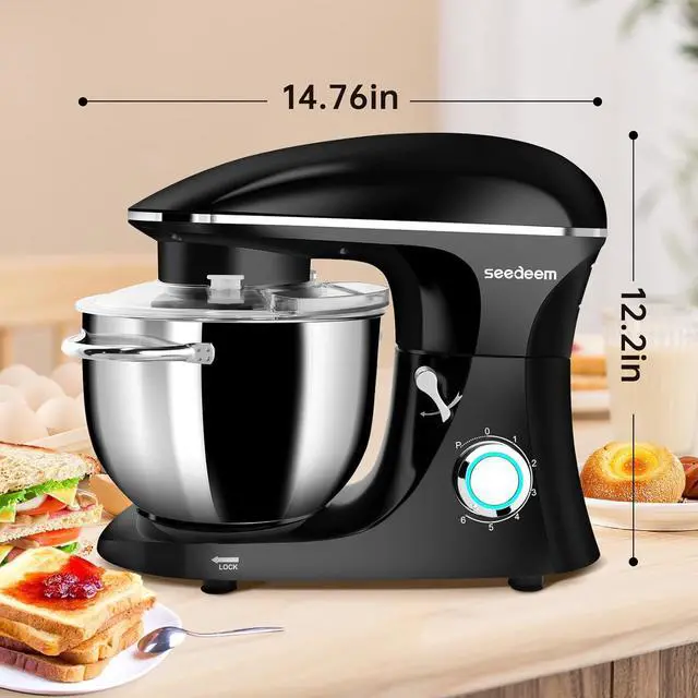 Alt view image 2 of 7 - Stand Mixer, 6Qt Electric Food Mixer, 660W 6-Speeds Tilt-Head Dough Mixers with Dishwasher-Safe Dough Hook, Wire Whip & Beater for Daily Use, Black