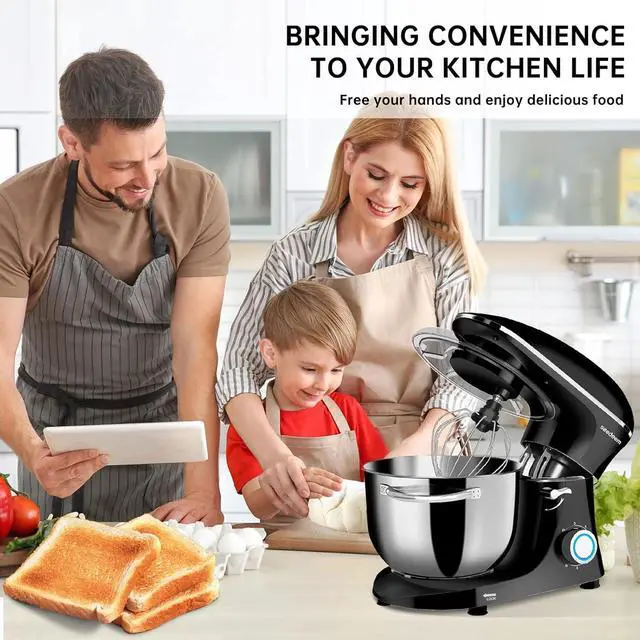 Alt view image 6 of 7 - Stand Mixer, 6Qt Electric Food Mixer, 660W 6-Speeds Tilt-Head Dough Mixers with Dishwasher-Safe Dough Hook, Wire Whip & Beater for Daily Use, Black