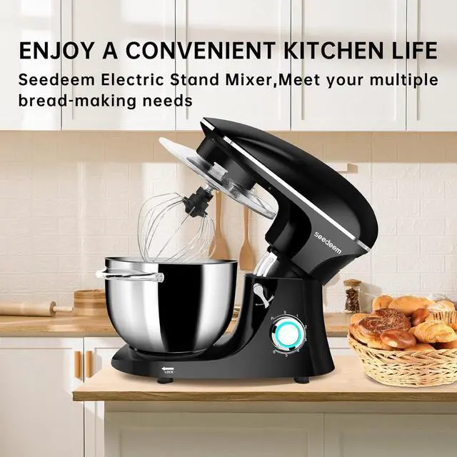 Alt view image 5 of 7 - Stand Mixer, 6Qt Electric Food Mixer, 660W 6-Speeds Tilt-Head Dough Mixers with Dishwasher-Safe Dough Hook, Wire Whip & Beater for Daily Use, Black