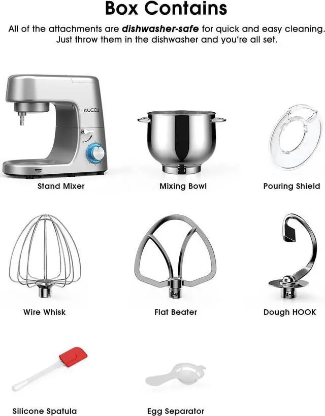 Alt view image 4 of 7 - Stand Mixer, 8.5 Qt 660W, 6-Speed Tilt-Head Food Dough Mixer, Electric Kitchen Mixer with Dough Hook, Flat Beater & Wire Whisk, Mixing Bowl (8.5-QT, Black) Silver