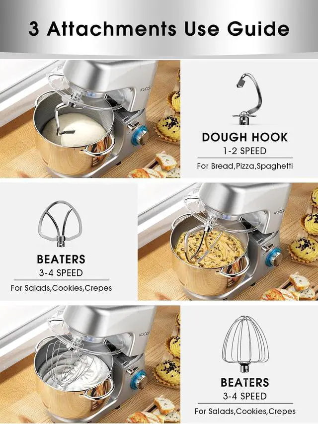 Alt view image 3 of 7 - Stand Mixer, 8.5 Qt 660W, 6-Speed Tilt-Head Food Dough Mixer, Electric Kitchen Mixer with Dough Hook, Flat Beater & Wire Whisk, Mixing Bowl (8.5-QT, Black) Silver