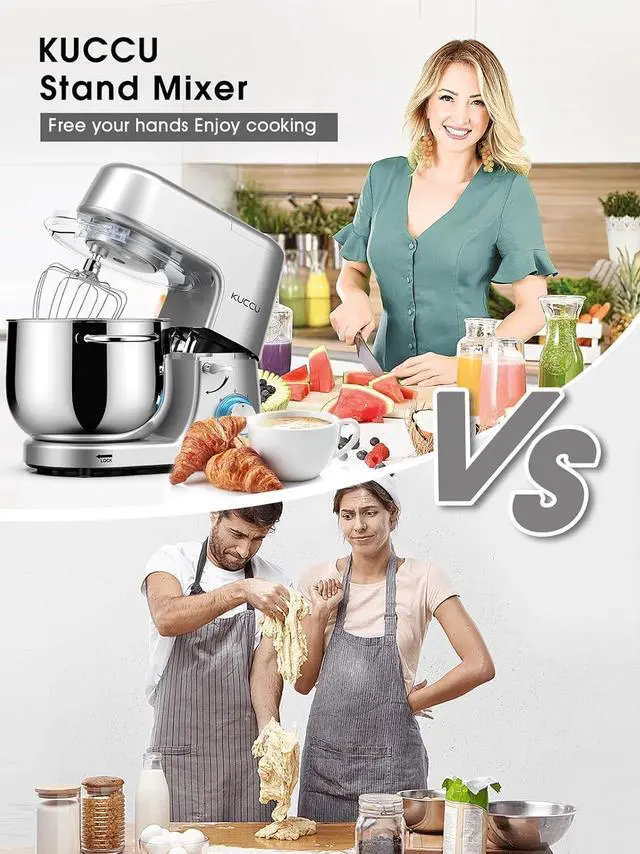 Alt view image 6 of 7 - Stand Mixer, 8.5 Qt 660W, 6-Speed Tilt-Head Food Dough Mixer, Electric Kitchen Mixer with Dough Hook, Flat Beater & Wire Whisk, Mixing Bowl (8.5-QT, Black) Silver