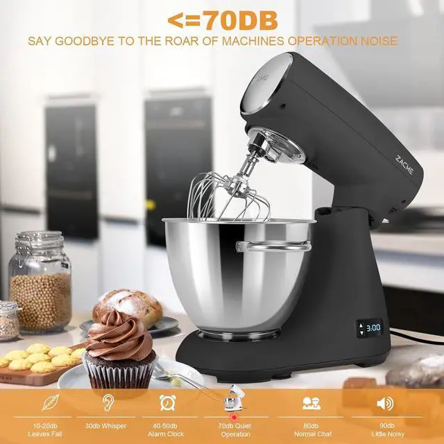 Alt view image 7 of 7 - Mixers Kitchen Electric Stand Mixer, Aluminum die casting and Gears, 1 Hour Continuous Operation, Dual Cooling System, Low Noise DC Motor, LED Display and Timing Function, 600W 5.5QT, Food Grade