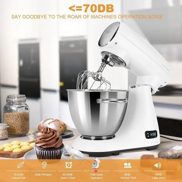 Alt view image 6 of 7 - Mixers Kitchen Electric Stand Mixer, Aluminum die casting and Gears, 1 Hour Continuous Operation, Dual Cooling System, Low Noise DC Motor, LED Display and Timing Function, 600W 5.5QT, Food Grade