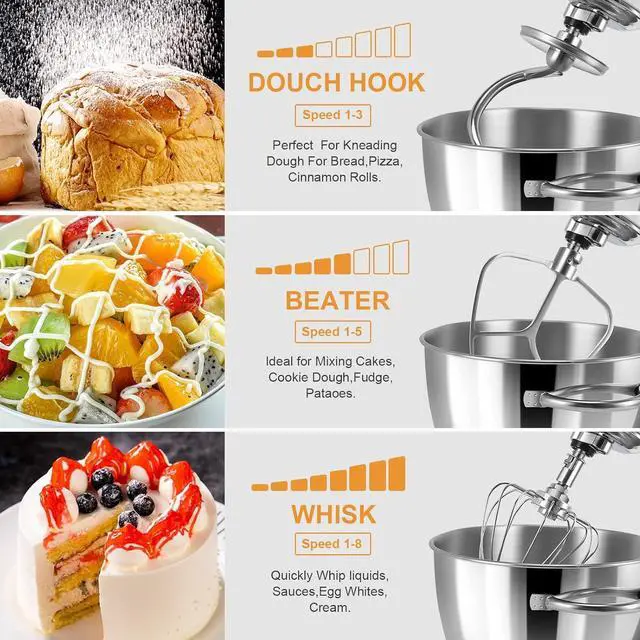 Alt view image 4 of 7 - Mixers Kitchen Electric Stand Mixer, Aluminum die casting and Gears, 1 Hour Continuous Operation, Dual Cooling System, Low Noise DC Motor, LED Display and Timing Function, 600W 5.5QT, Food Grade