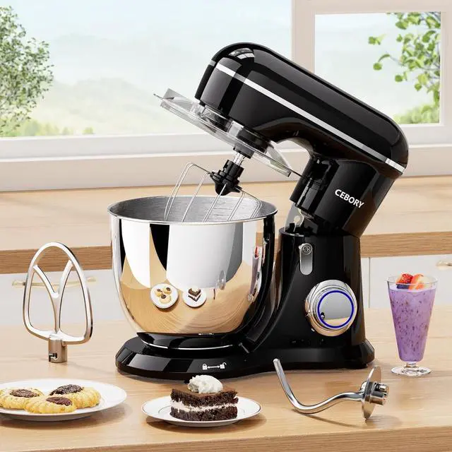 Alt view image 5 of 6 - 3-IN-1 Electric Stand Mixer, 6.5QT Bowl 660W 10-Speed Kitchen Mixer, Household Food Mixers include Dough Hook, Beater and Whisk, Bread Cake Mixer for Baking and Most Home Cooks, Black