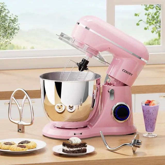 Alt view image 5 of 6 - 3-IN-1 Electric Stand Mixer, 6.5QT Bowl 660W 10-Speed Kitchen Mixer, Household Food Mixers include Dough Hook, Beater and Whisk, Bread Cake Mixer for Baking and Most Home Cooks, Pink