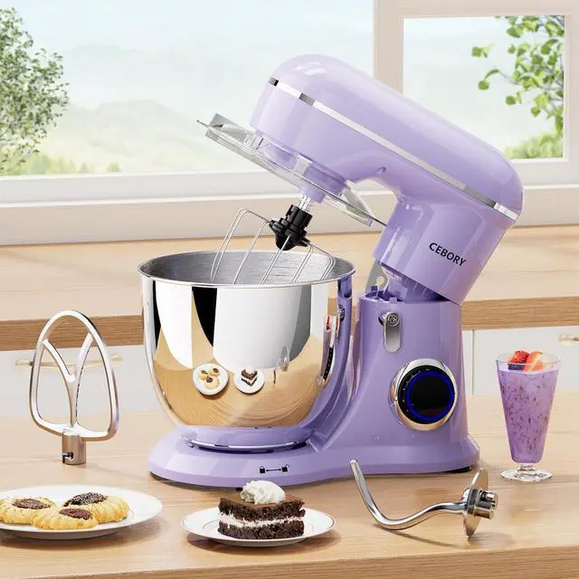 Alt view image 5 of 6 - 3-IN-1 Electric Stand Mixer, 6.5QT Bowl 660W 10-Speed Kitchen Mixer, Household Food Mixers include Dough Hook, Beater and Whisk, Bread Cake Mixer for Baking and Most Home Cooks, Purple