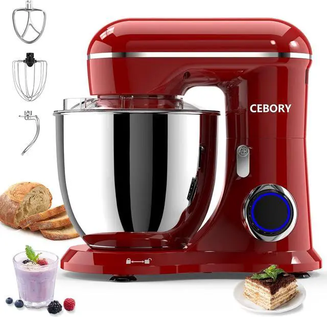 Main image of 3-IN-1 Electric Stand Mixer, 6.5QT Bowl 660W 10-Speed Kitchen Mixer, Household Food Mixers include Dough Hook, Beater and Whisk, Bread Cake Mixer for Baking and Most Home Cooks, Red