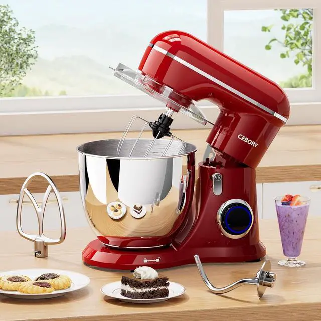 Alt view image 5 of 6 - 3-IN-1 Electric Stand Mixer, 6.5QT Bowl 660W 10-Speed Kitchen Mixer, Household Food Mixers include Dough Hook, Beater and Whisk, Bread Cake Mixer for Baking and Most Home Cooks, Red