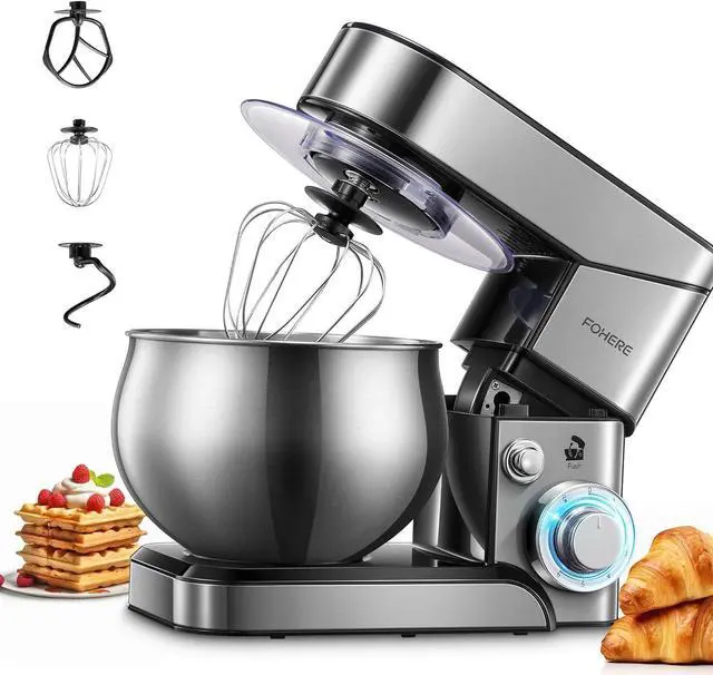 Main image of Stand Mixer FOHERE, 5.8 QT Stainless Steel Mixer with Dough Hook, Mixing Beater, Wire Whip, Dishwasher-safe, 6+P Speeds Tilt-Head Kitchen Dough Mixers for Cake, Electric Home Cooking Kitchen Mixer