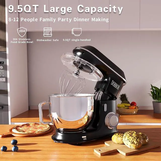 Alt view image 5 of 7 - Electric Stand mixer, 9.5QT 660W 7 Speeds Tilt-Head Dough Mixers, Bread Mixer with Dough Hook, Whisk, Beater, Splash Guard for Baking Bread, Cake, Cookie, Pizza, Muffin, Salad and More - Black