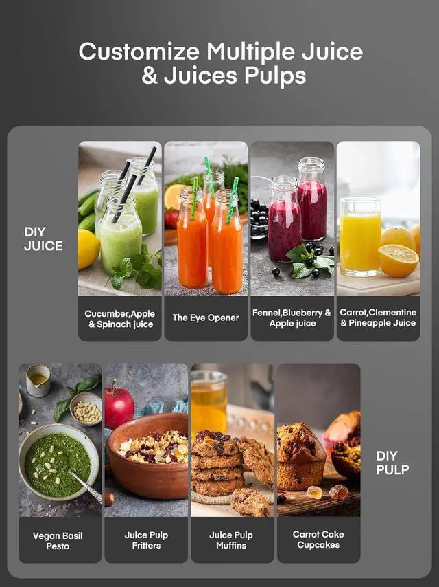Alt view image 5 of 7 - Juicer Machines,  3" Wide Mouth Juicer Extractor, for Vegetable and Fruit with 3-Speed Setting, 400W Motor, Easy to Clean, Black