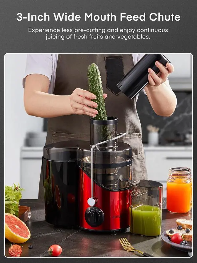 Alt view image 3 of 7 - Juicer Machines,  3" Wide Mouth Juicer Extractor Max Power 800W, for Vegetable and Fruit with 3-Speed Setting, 400W Motor, Easy to Clean, Bright Red