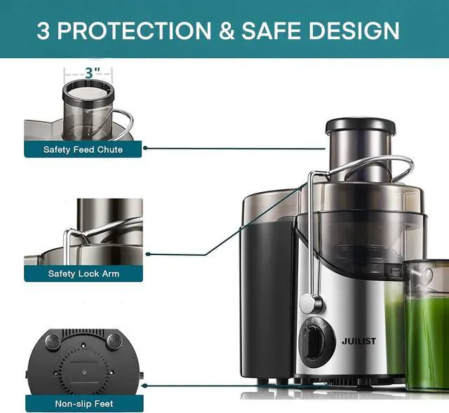 Alt view image 4 of 7 - Juicer Machines,  3" Wide Mouth Juicer Extractor Max Power 800W, for Vegetable and Fruit with 3-Speed Setting, 400W Motor, Easy to Clean