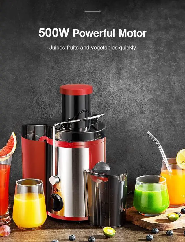 Alt view image 4 of 7 - Juicer Machine, 500W Centrifugal Juicer Extractor with Wide Mouth 3 Feed Chute for Fruit Vegetable, Easy to Clean, Stainless Steel, BPA-free (Red)