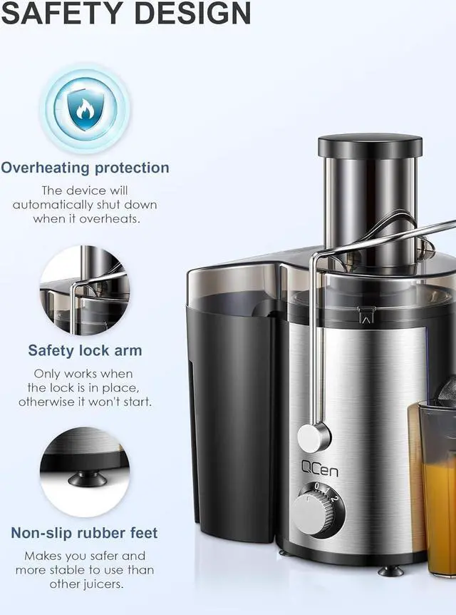 Alt view image 6 of 7 - Juicer Machine, 800W Centrifugal Juicer Extractor with Wide Mouth 3 Feed Chute for Fruit Vegetable, Easy to Clean, Stainless Steel, BPA-free (Black)